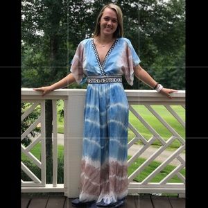 NWOT Hale Bob Crepe Embellished Tie-Dyed Maxi